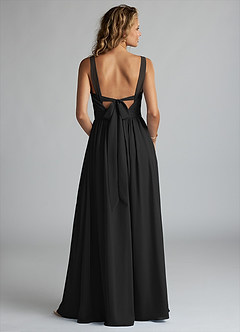 Azazie Aziza Bridesmaid Dresses Black A-Line V-Neck Pleated Chiffon Dress image4