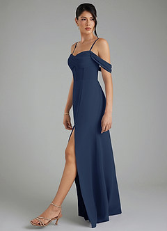 Azazie Cece Robes de demoiselle d'honneur Robe Trapèze en Mousseline de soie Épaule décolletée Bleu Marine Foncé image8