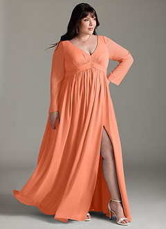Azazie Teton Robes de demoiselle d'honneur de maternité Robe Trapèze Manche longue Longueur ras du sol Mousseline de soie image10