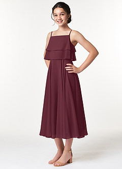 Azazie Ensley Junior Jurk van Chiffon met A-Lijn Geplooid Cabernet image4