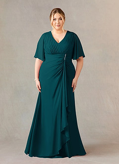 Azazie Carson Kleider für die Brautmutter A-Linie V-Hals Spitze Chiffon Kleid Kiefer image7