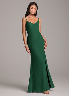 Azazie Yola Bridesmaid Dresses Dark Green Sheath Pleated Chiffon Convertible Dress image5