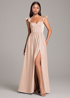 Azazie Denisse Bridesmaid Dresses Blushing Pink A-Line Ruched Stretch Satin Dress image1