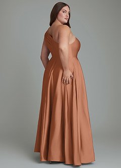 Azazie Melanie Bridesmaid Dresses Bronzer A-Line Off the Shoulder Stretch Satin Dress image8