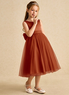 Azazie Winnie Flower Girl Dresses Paprika Ball-Gown Bow Tulle Dress image6