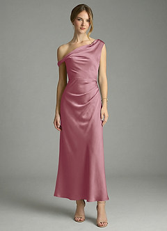 Azazie Emerson Robes de demoiselle d'honneur Robe Sirène en Satin extensible Épaule décolletée Mauve Vintage image5