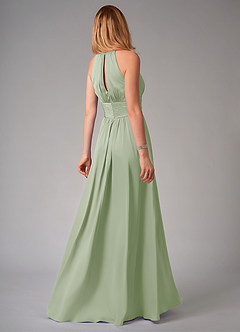 Azazie Bonnie Bridesmaid Dresses Dusty Sage A-Line Pleated Stretch Satin Dress image2