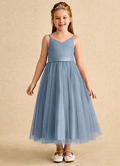Azazie Patootie vestidos de niña de las flores Vestido de Azul Polvoriento de Tul de Corte En A con Tirante Espagueti image1