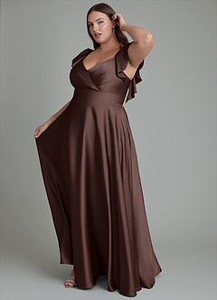 Azazie Leilani Bridesmaid Dresses Ganache A-Line Ruched Stretch Satin Dress image14