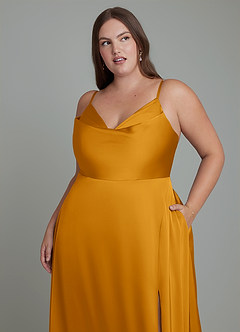 Azazie Sarella Bridesmaid Dresses Butterscotch A-Line Pleated Stretch Satin Dress image8