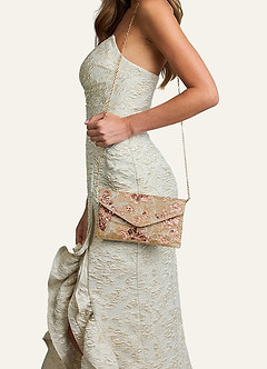 front Beaded Sequin Floral Envelope Clutch