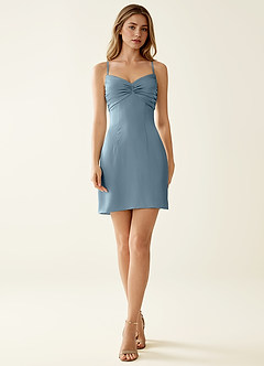 Mireille Powder Blue Satin Lace Up Back Mini Dress image4