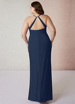 Azazie Becca Bridesmaid Dresses Dark Navy Sheath V-Neck Chiffon Dress image8