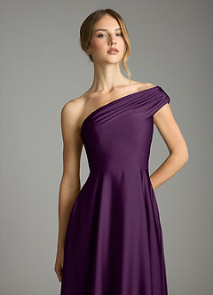 Azazie Melanie Suknie dla druhen Linia A Zza ramienia Satyna elastyczna Do ziemi Sukienka image6