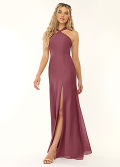 Azazie Rue Bridesmaid Dresses Desert Rose A-Line Halter Chiffon Dress image5