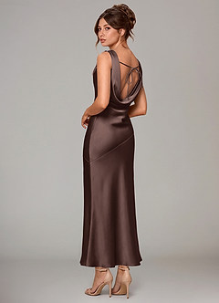 Azazie Rylina 신부 들러리 드레스 인어 주름진 스트레치 새틴 발목 길이 드레스 image5