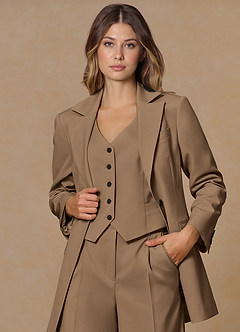 front Rowan Truffle Refined Weave Performance 3-Piece Suit