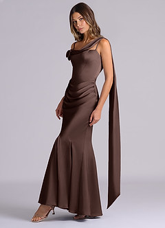 Azazie Inara Bridesmaid Dresses Ganache Mermaid Pleated Stretch Satin Dress image3