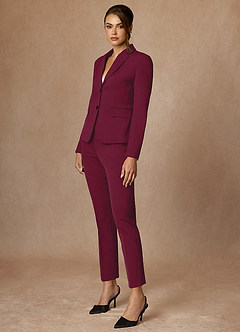 front Whitney Burgundy Structured Stretch Full Length Dress Pants