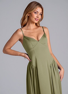 Azazie Kirby Bridesmaid Dresses Pistachio A-Line Stretch Satin Dress image2