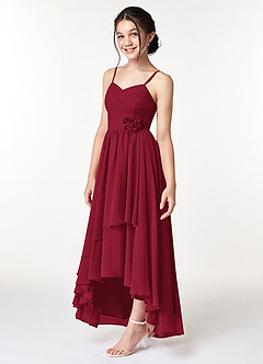 Azazie Catalina Junior Burgundy A-Line Ruched Chiffon Dress image3