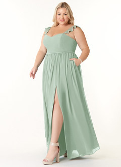 Azazie Metz Brautjungfernkleider A-Linie Herzchen Gerüscht Chiffon Kleid Agave image9