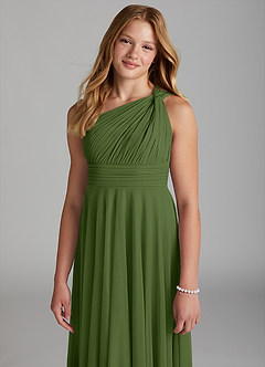 Azazie Charlize Junior Olive A-Line Mesh Dress image6