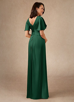 Azazie Emmeline vestidos de madre de la novia Vestido de Verde Oscuro de Satén Elástico de Corte en A con Plisado image2