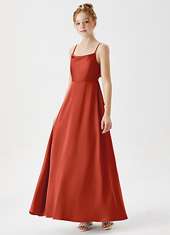 Azazie Shale Junior Rust A-Line Stretch Satin Dress image2