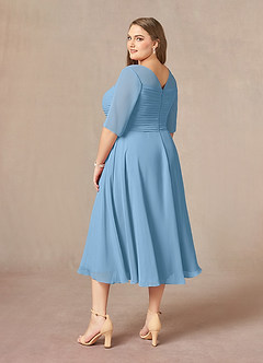 Azazie Naomi Mother of the Bride Dresses Steel Blue A-Line Boatneck Pleated Chiffon Dress image10