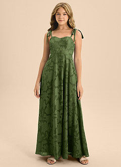 Azazie Rosey Junior Olive A-Line Sweetheart Neckline Floral Burnout Dress image4