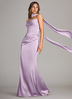 Azazie Sorrel Vestidos de damas de honor Vestido de Lila Esmerilada de Satén Elástico de Corte Sirena Convertible con Sin tirantes image4