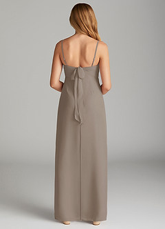 Azazie Mai Junior Taupe Sheath Pleated Chiffon Dress image2