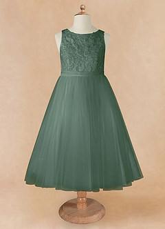 Azazie Calla Flower Girl Dresses Eucalyptus Ball-Gown Lace Tulle Dress image7