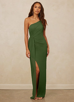 Christian Siriano Bridal for Azazie 1003 Bridesmaid Dresses Olive Sheath One Shoulder Chiffon Dress image1