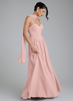 Azazie Alisha Bridesmaid Dresses Powder Pink A-Line Corset Chiffon Dress image6