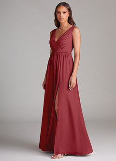 Azazie Tanicia Bridesmaid Dresses Pomegranate A-Line Pleated Chiffon Dress image2