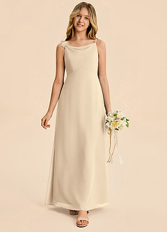 Azazie Gumdrop Junior Champagne Empire Pleated Chiffon Dress image3