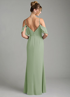 Azazie Alexys Robes de demoiselle d'honneur Robe Fourreau en Mousseline de soie Épaule décolletée Vert Sauge image7