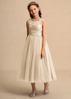 Azazie Snowball Girl vestidos de niña de las flores Vestido de Champán de Tul de Princesa con Plisado image5