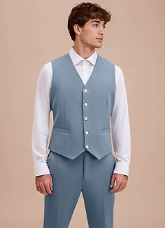 front Ethan 더스티 블루 세련된 직조 슈트 조끼