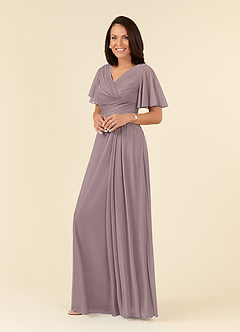 Azazie Emmeline Mother of the Bride Dresses Dusk A-Line V-Neck Pleated Mesh Dress image3