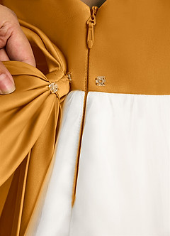 Azazie Eleni Blumenmädchenkleider Ballkleid Schleifen Tüll Kleid Elfenbein Butterscotch image8