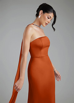 Azazie Tyler Bridesmaid Dresses Burnt Orange Sheath Strapless Stretch Satin Convertible Dress image6