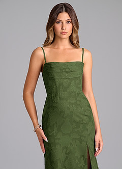 Azazie Saige Bridesmaid Dresses Olive A-Line Off the Shoulder Floral Burnout Convertible Dress image2
