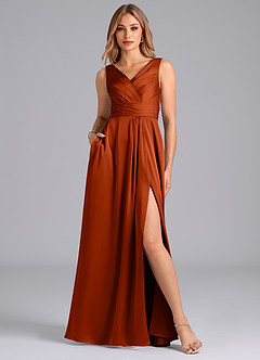 Azazie Karina Abiti da Damigella Abito A-Line in Raso Elasticizzato Plissettato Paprika image1