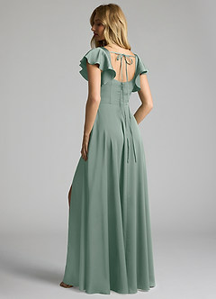 Azazie Bondi Bridesmaid Dresses Silver Sage A-Line Bow Stretch Satin Dress image3