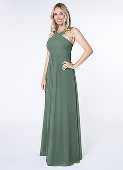 Azazie Kaleigh Bridesmaid Dresses Eucalyptus A-Line Pleated Chiffon Dress image3