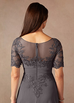 Azazie Raissa Mother of the Bride Dresses Steel Grey A-Line Lace Chiffon Dress image8
