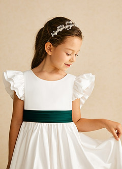 Azazie Aero vestidos de niña de las flores Vestido de Marfil Pino de Algodón de Corte En A con Plisado image3